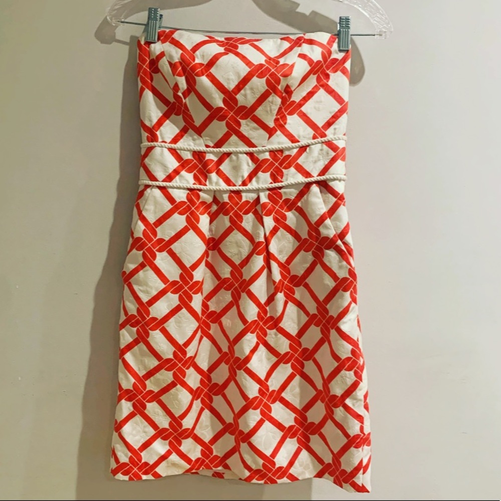 Milly of New York Strapless Pink and White Knotted Rope Nautical Dress